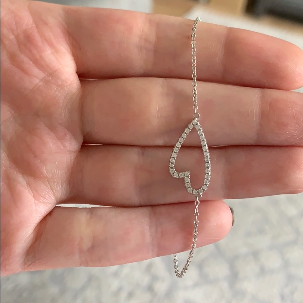 925 Sterling Silver Delicate Heart Bracelet Pave